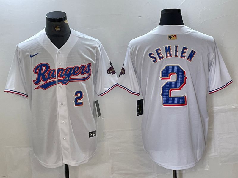 Men Texas Rangers 2 Semien White Champion Game Nike 2024 MLB Jersey style 3